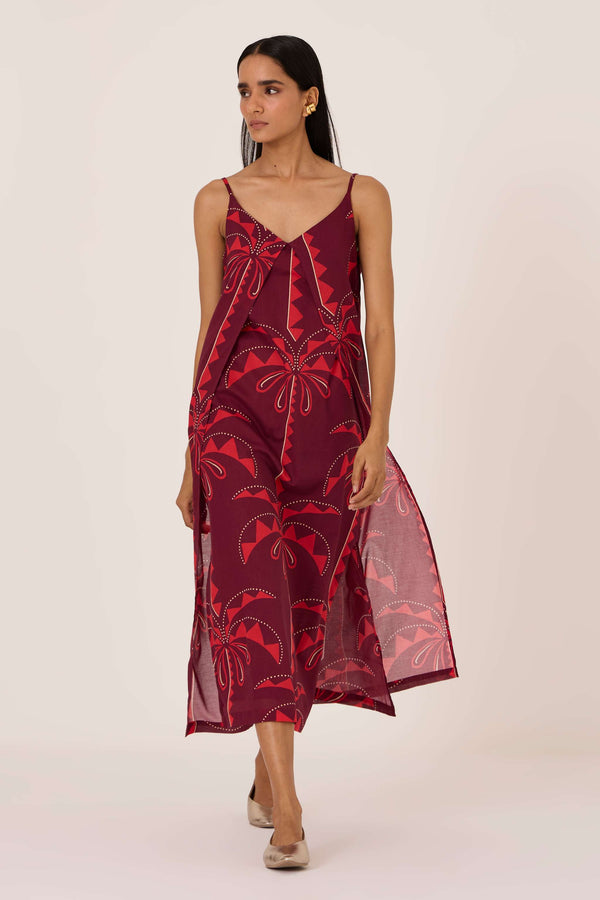 Isa Palm Print Slip Dress