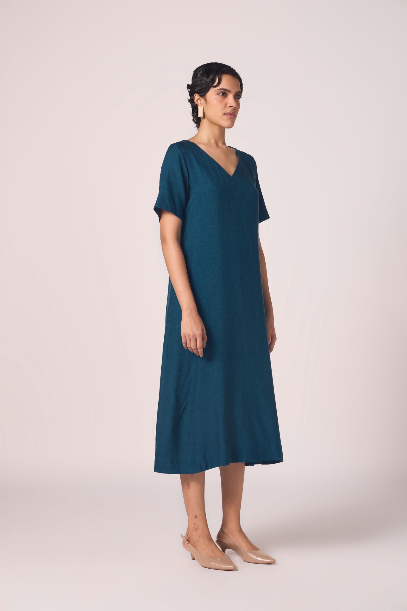 Vega Blue Silk Midi Dress