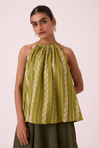 Sean Green Striped Ikat Top