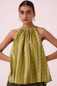 Sean Green Striped Ikat Top