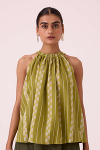 Sean Green Striped Ikat Top