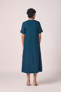 Vega Blue Silk Midi Dress