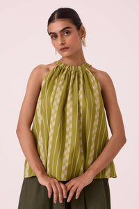 Sean Green Striped Ikat Top