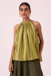 Sean Green Striped Ikat Top