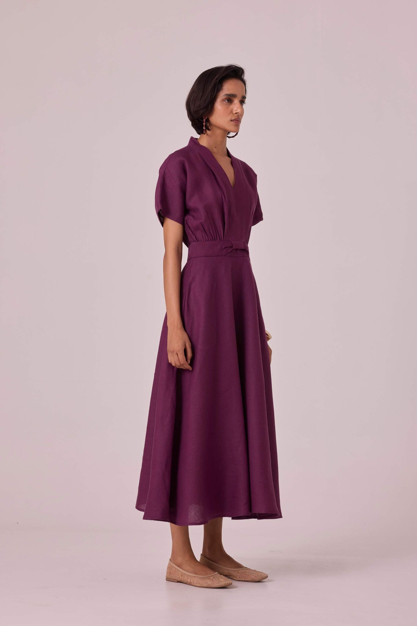 Miyake Purple Linen Midi Dress