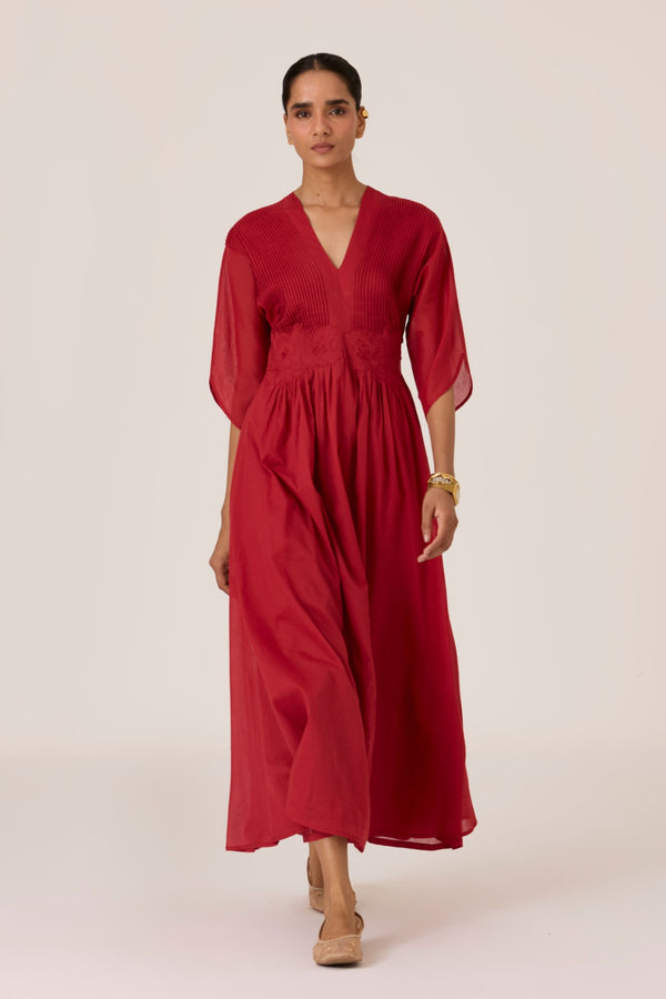 Kamil Scarlet Embroidered Maxi Dress