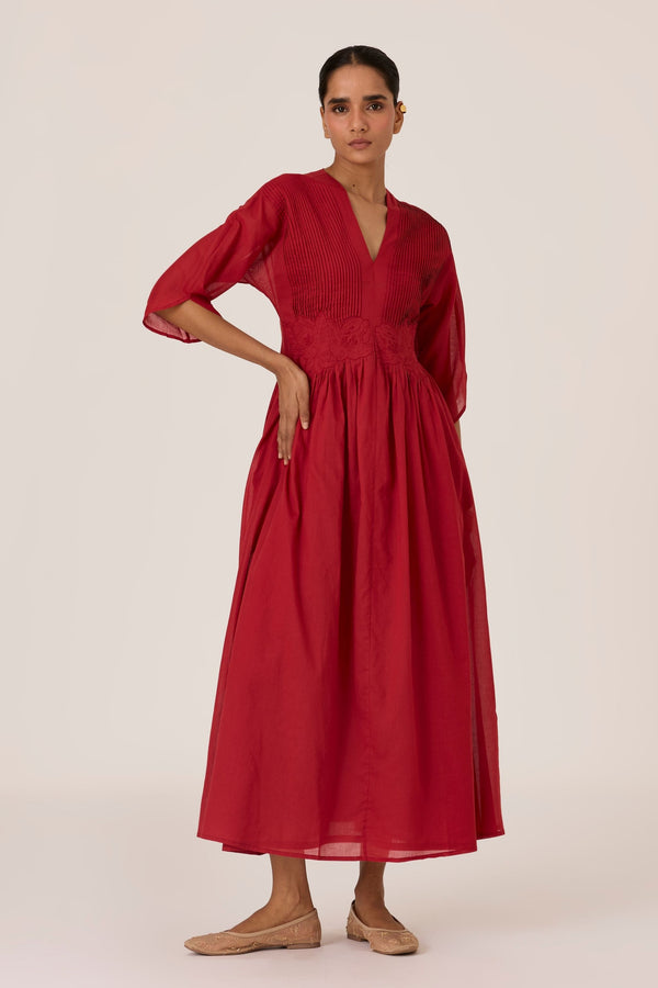 Kamil Scarlet Embroidered Maxi Dress