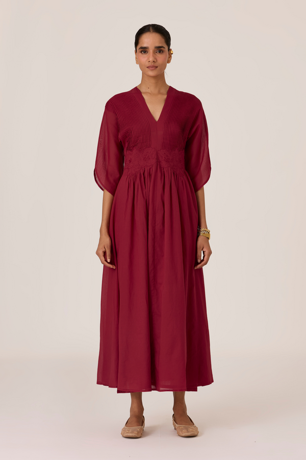 Kamil Cherry Embroidered Maxi Dress