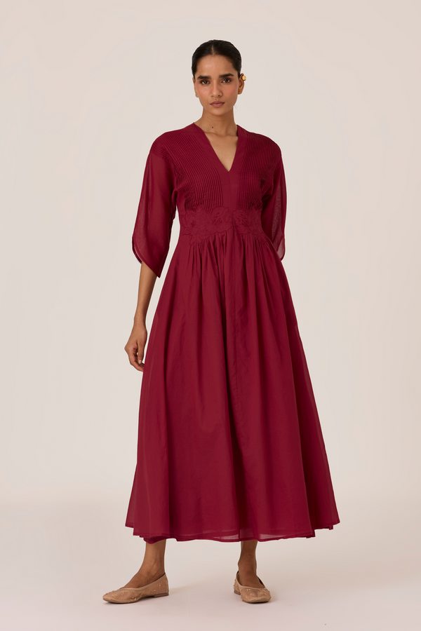 Kamil Cherry Embroidered Maxi Dress