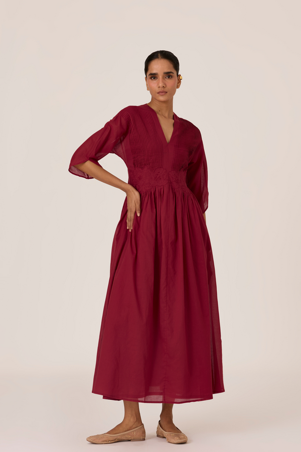 Kamil Cherry Embroidered Maxi Dress