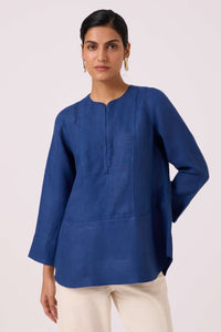 Oceania Ink Blue Linen Top