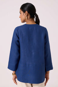 Oceania Ink Blue Linen Top