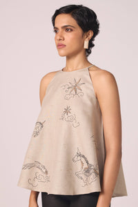 Maarah Beige Linen Halter Top