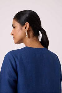 Oceania Ink Blue Linen Top