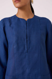 Oceania Ink Blue Linen Top