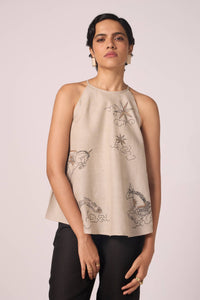 Maarah Beige Linen Halter Top