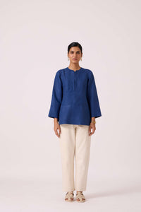 Oceania Ink Blue Linen Top