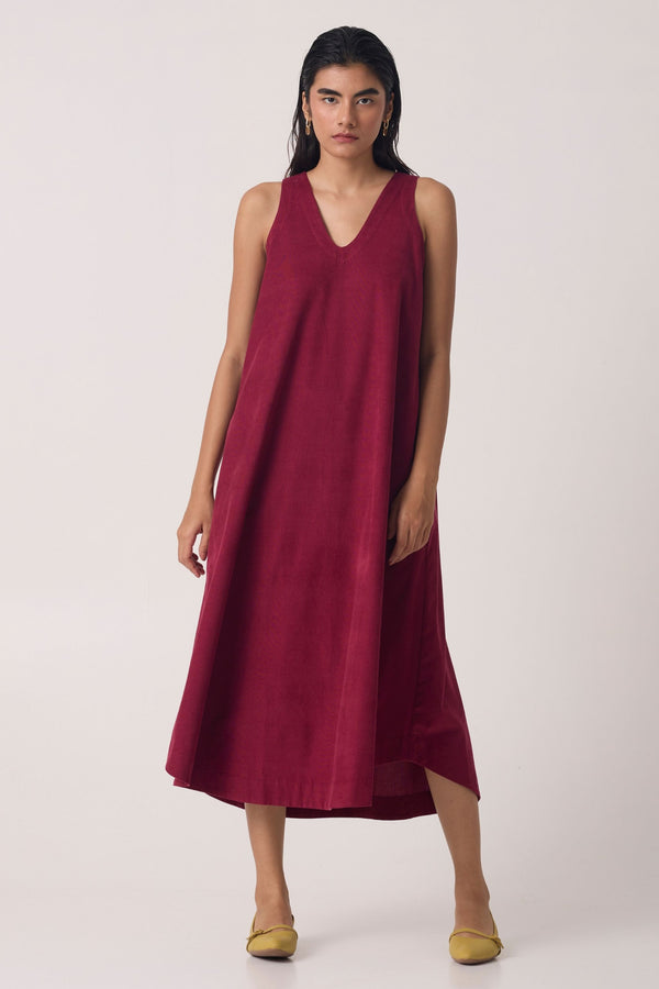 Hamm Cherry Corduroy Midi Dress