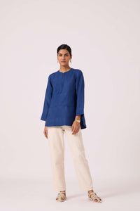 Oceania Ink Blue Linen Top
