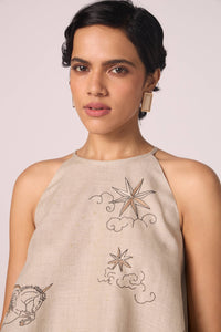Maarah Beige Linen Halter Top