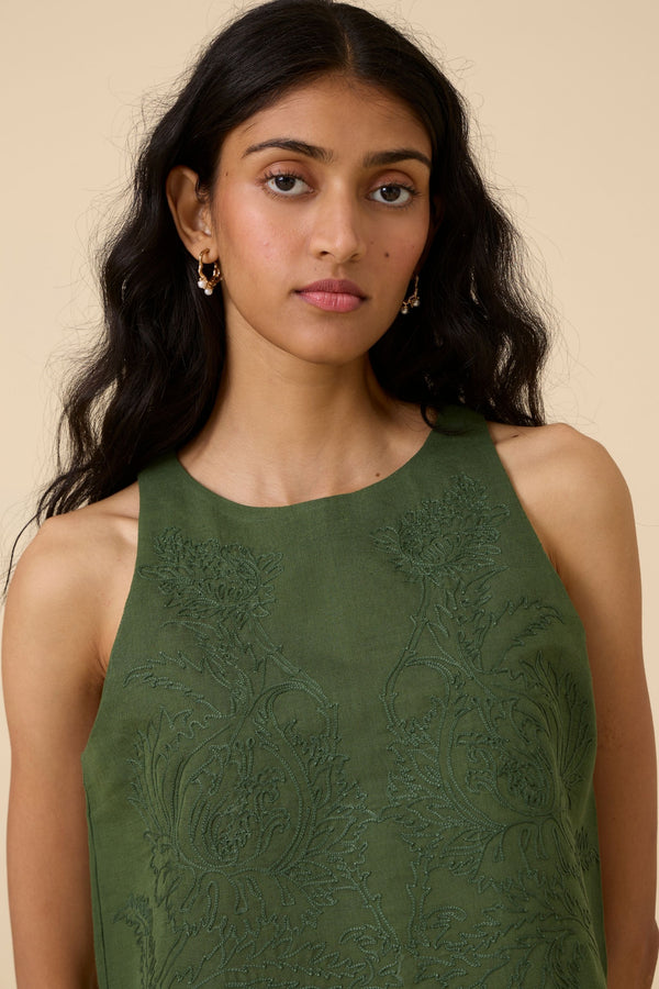 Olena Green Embroidered Top