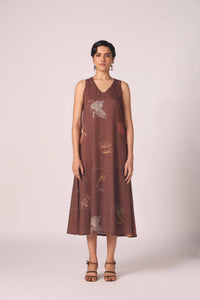 Saira Brown Zodiac Print Maxi Dress