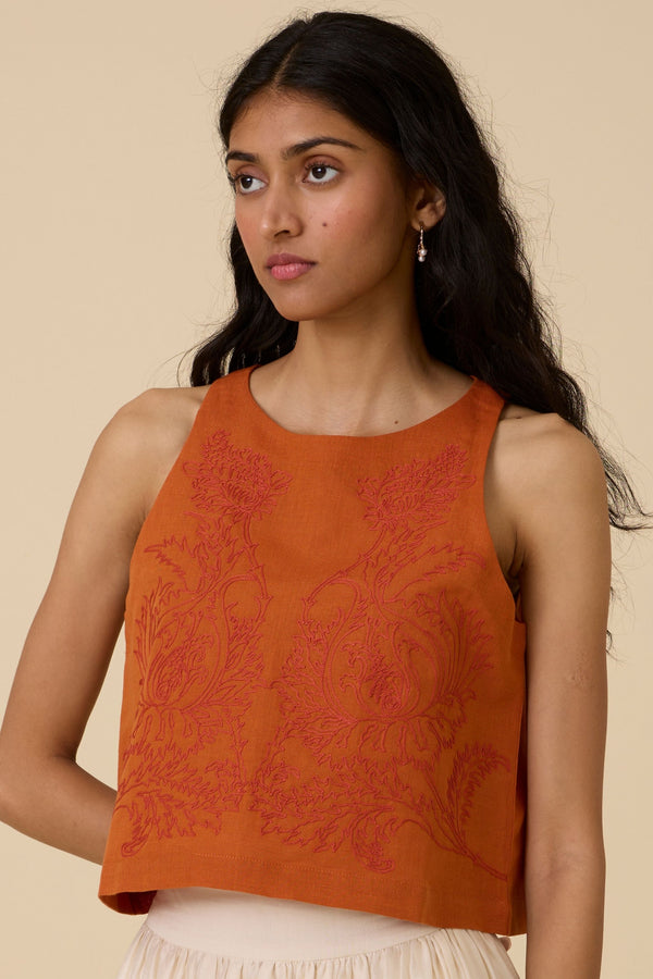 Olena Orange Embroidered Top