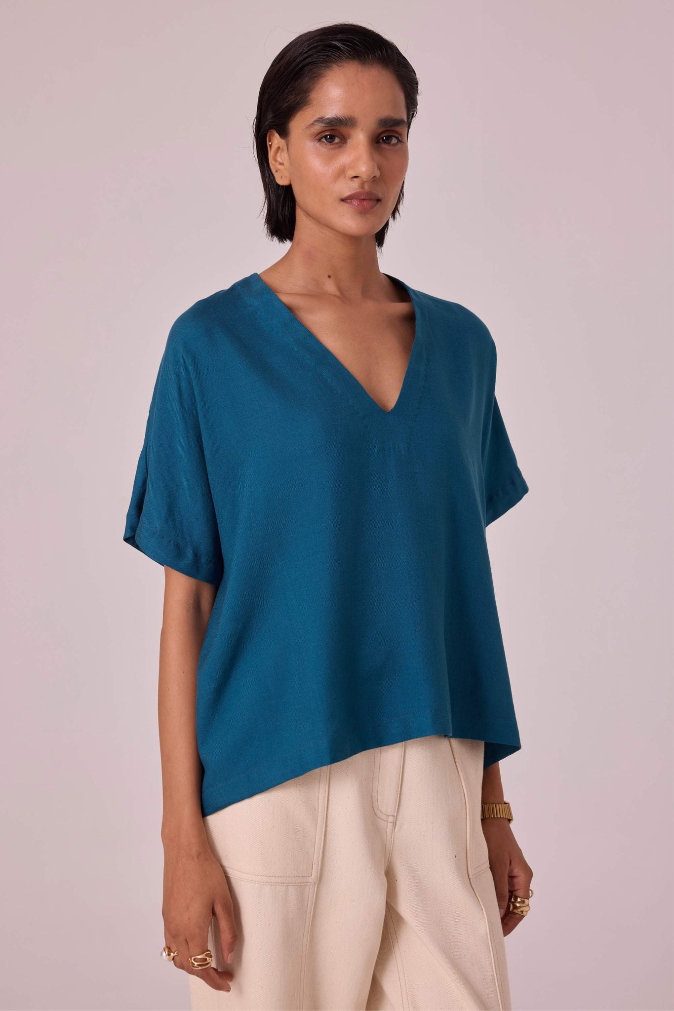 Rue Blue Silk Top