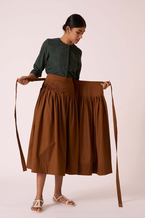 Tereza Brown Pleated Wrap Skirt