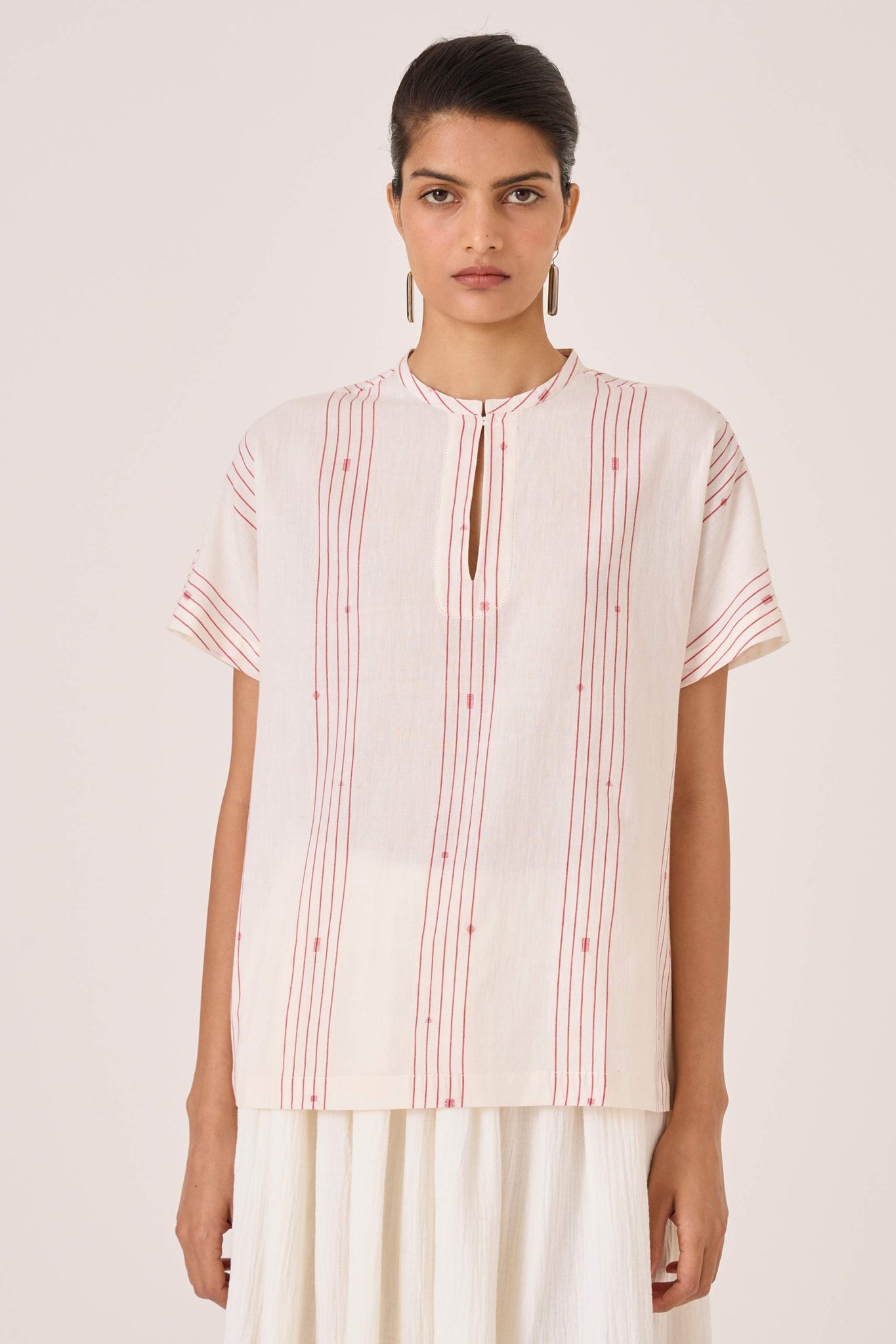 Asheni Red Striped Handwoven Top