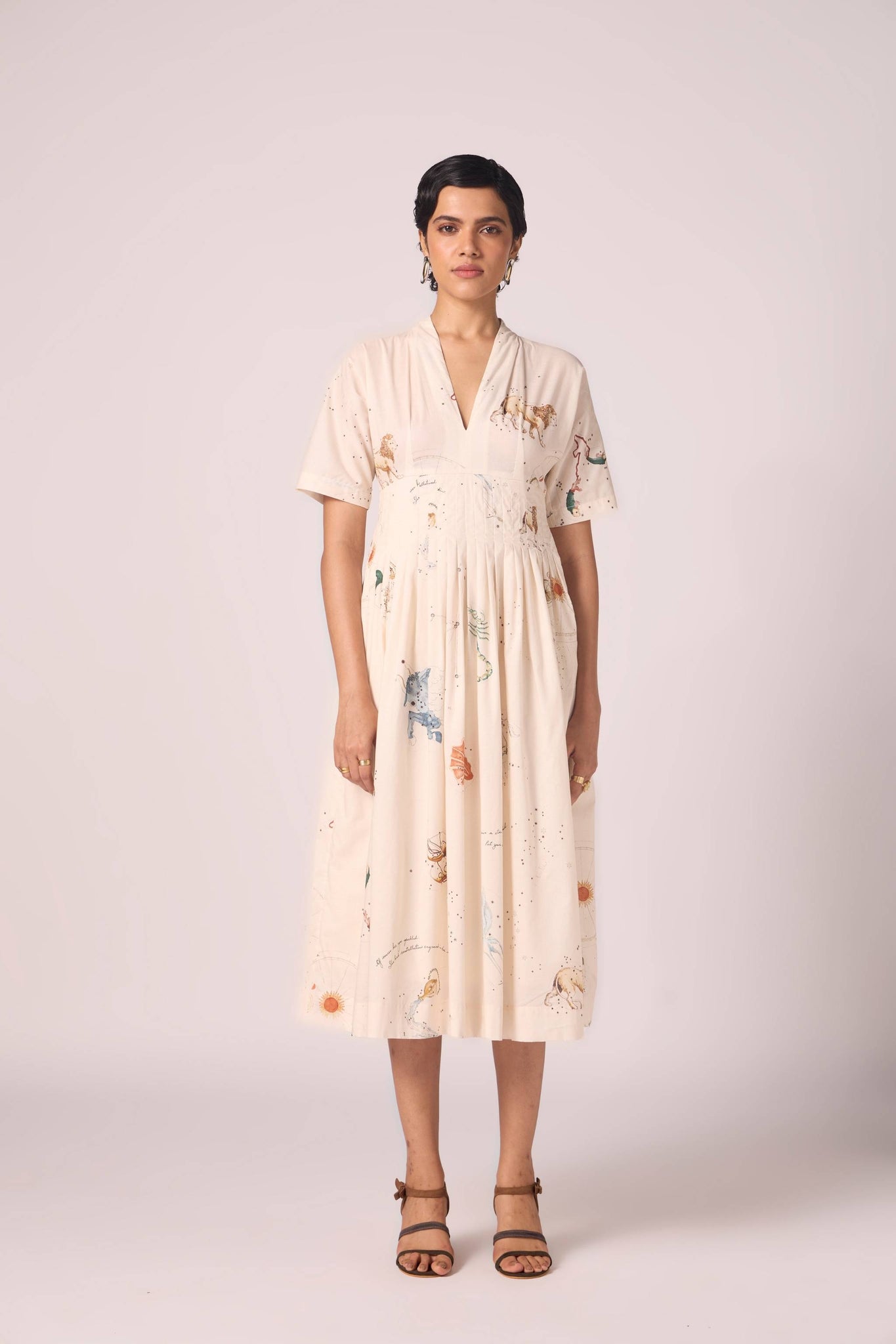 Aara Zodiac Print Pleated Dress