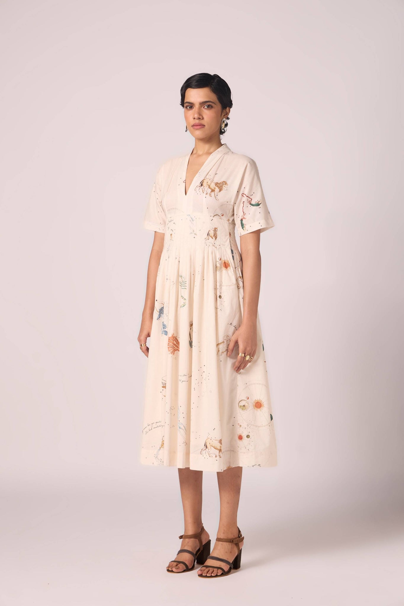 Aara Zodiac Print Pleated Dress