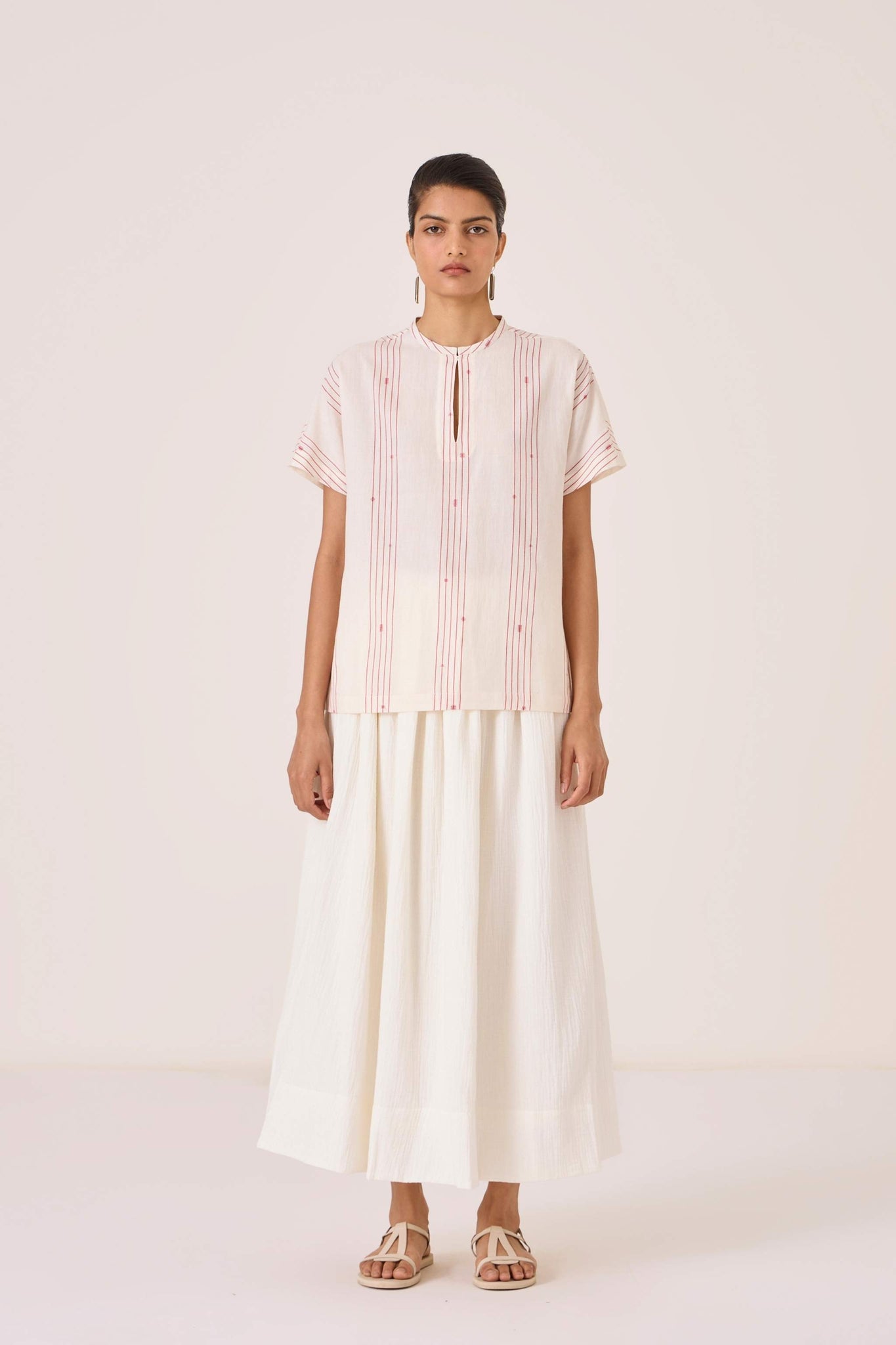 Asheni Red Striped Handwoven Top