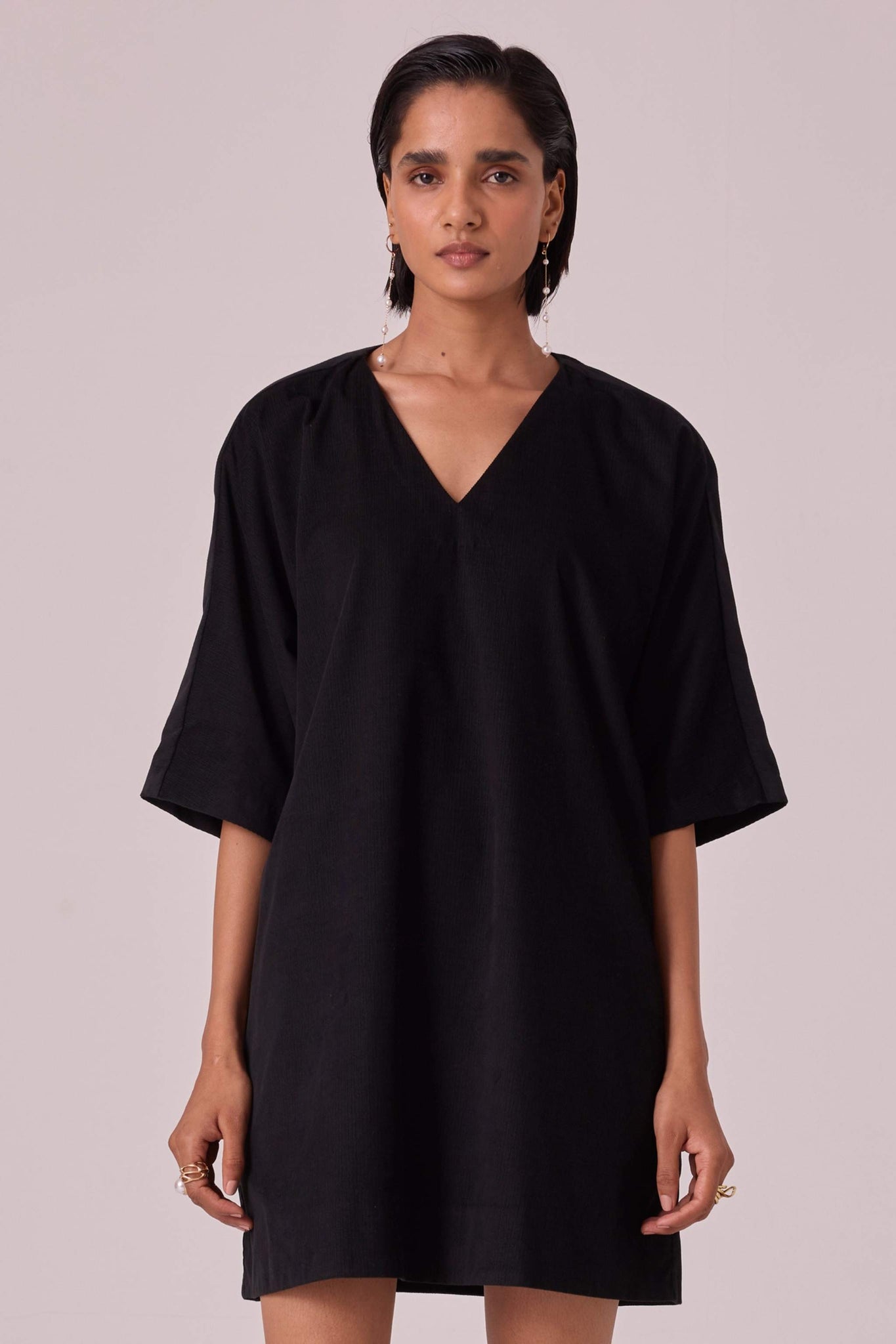 Stad Black Needlecord Shift Dress