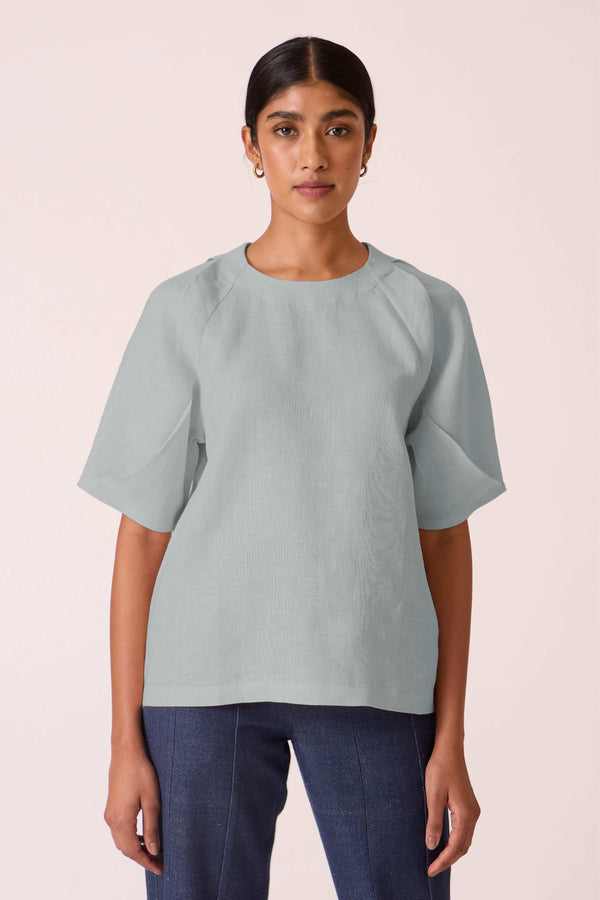 Loto Powder Blue Linen Top