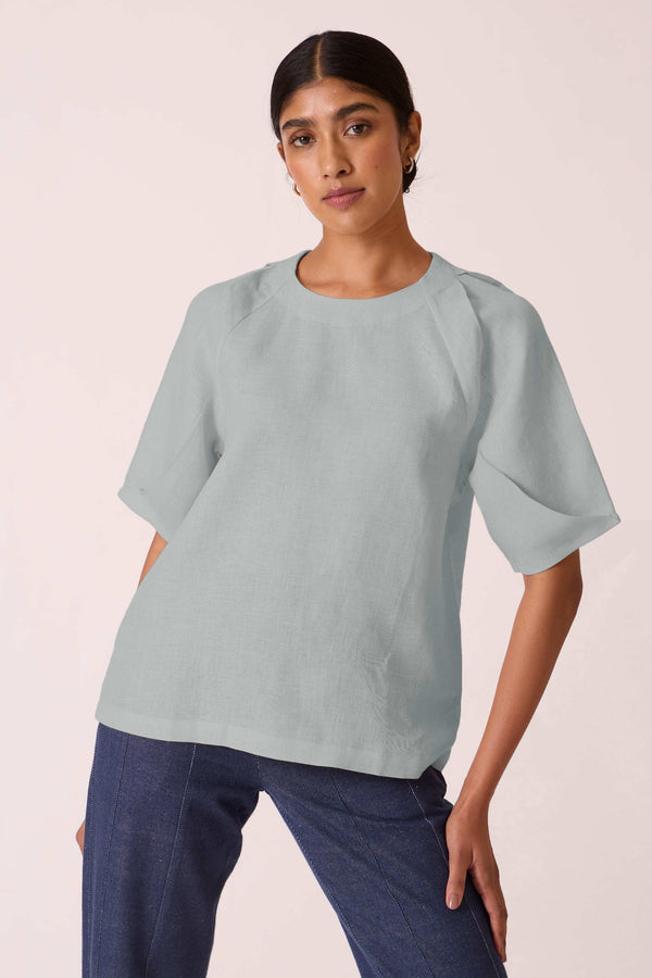 Loto Powder Blue Linen Top