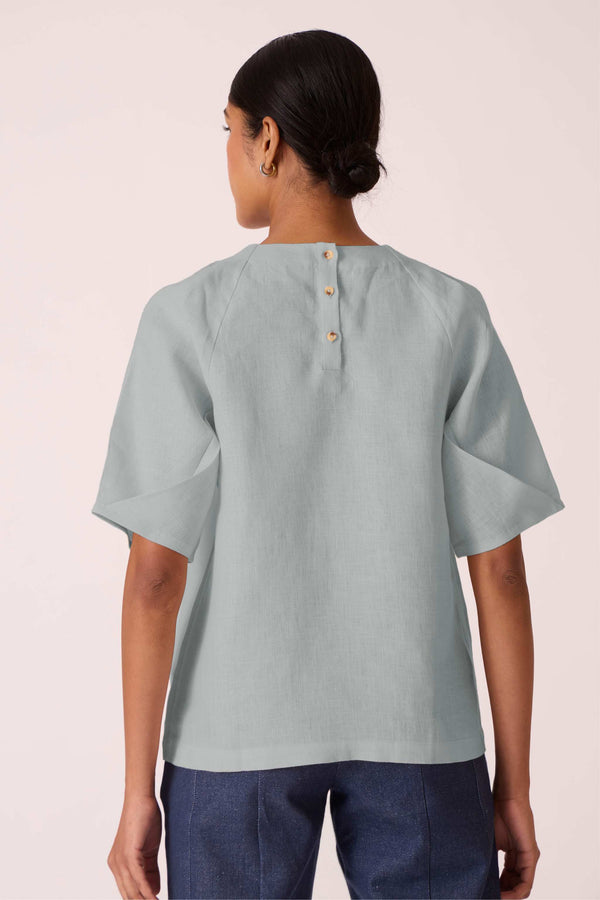 Loto Powder Blue Linen Top