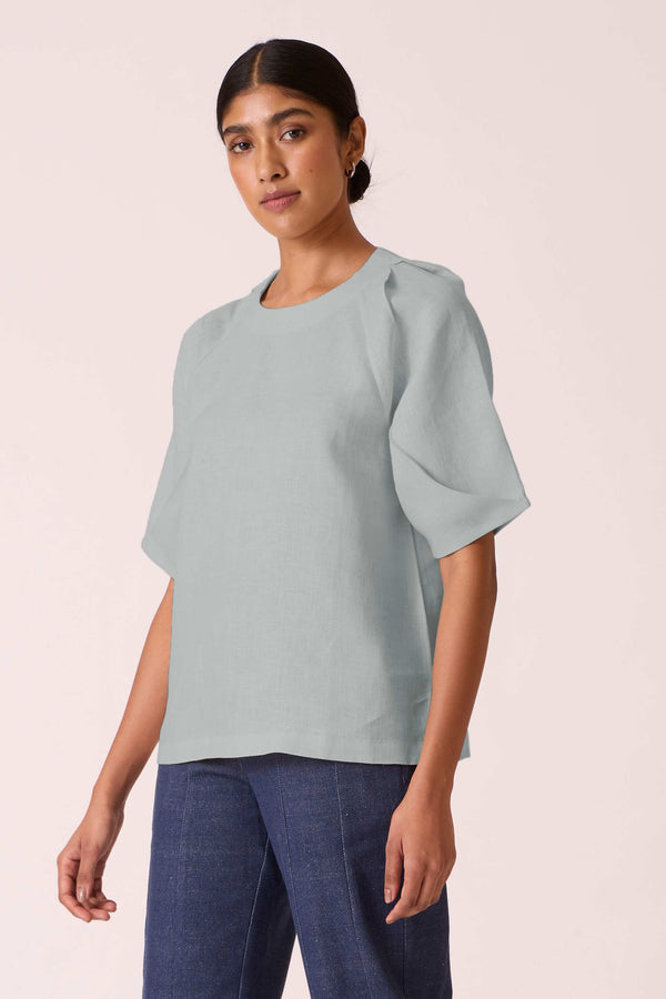 Loto Powder Blue Linen Top