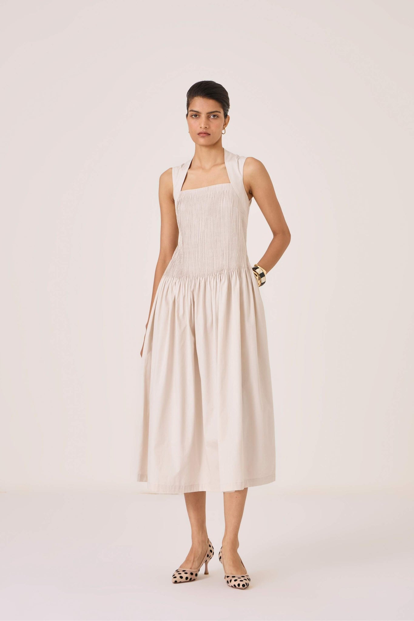 Ziva Ecru Cotton Dress