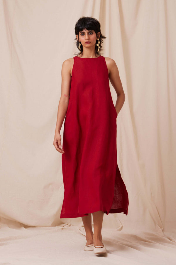 Pippa Scarlet Linen Dress
