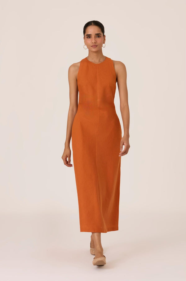 Riha Orange Halter Maxi Dress