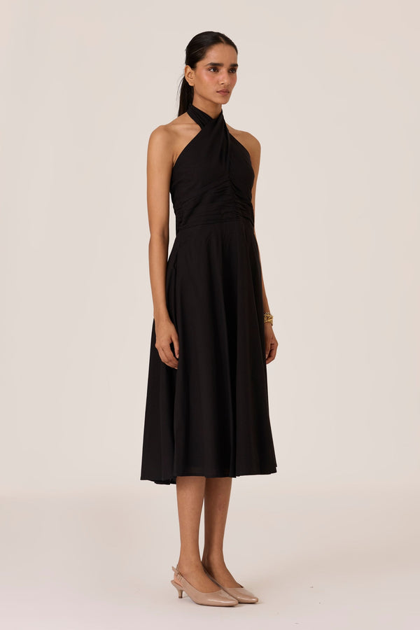 Samaria Black Halter Dress