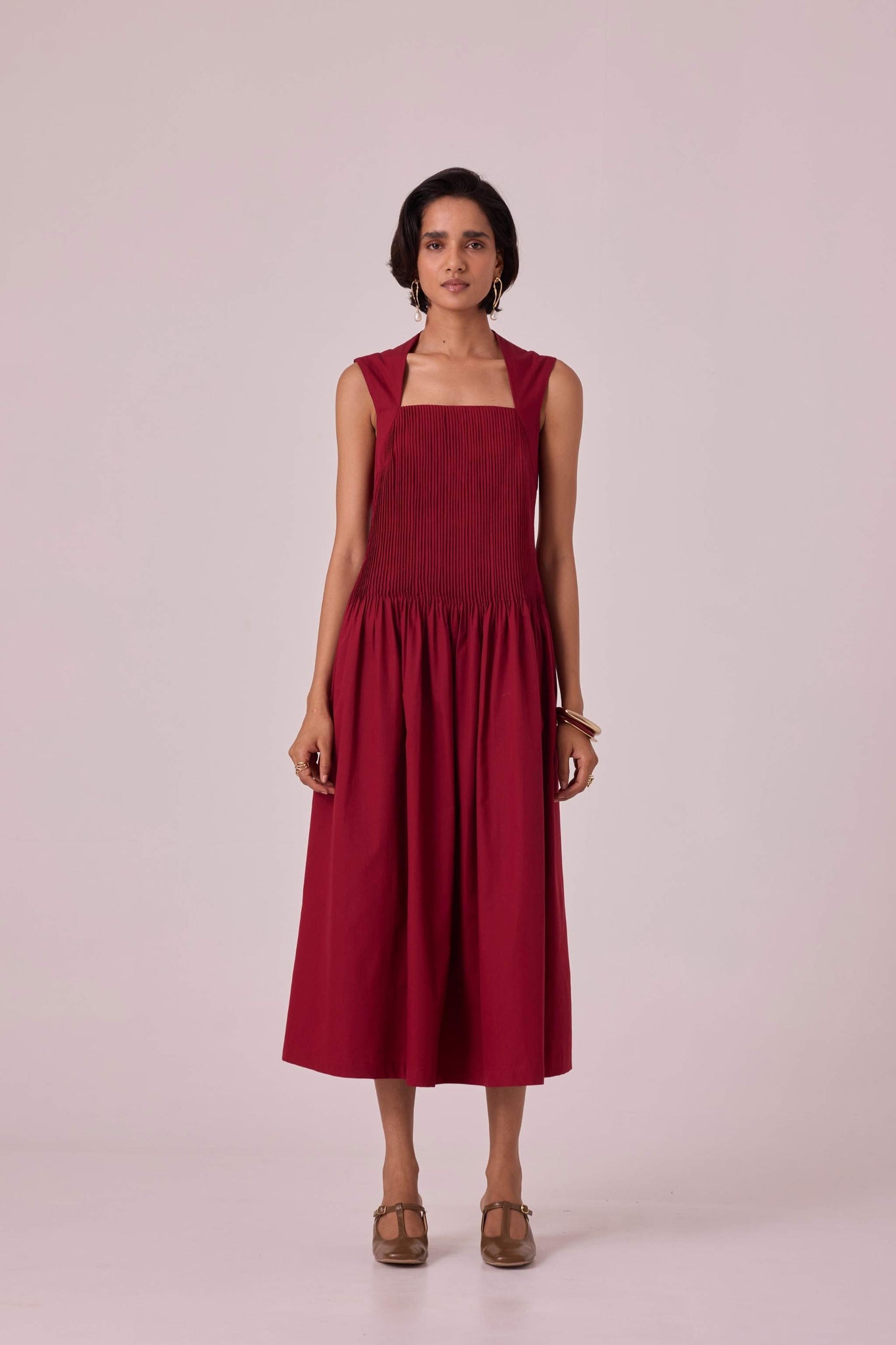 Ziva Red Pleated Midi Dress