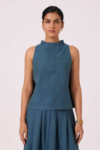 Ernest Blue Handwoven Cropped Top