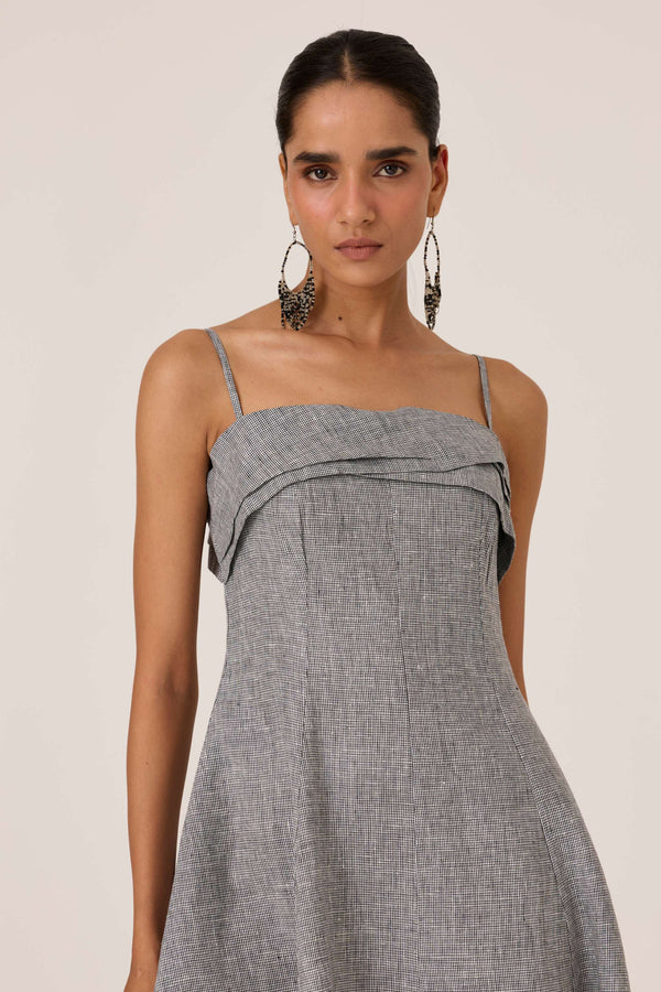 Azzah Houndstooth Linen Dress