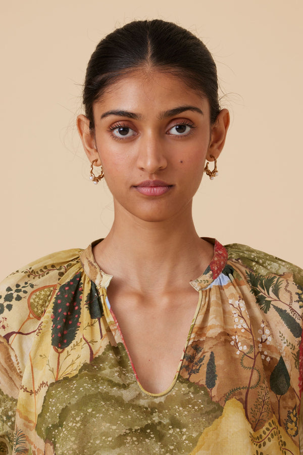 Bheer Ochre Print Top