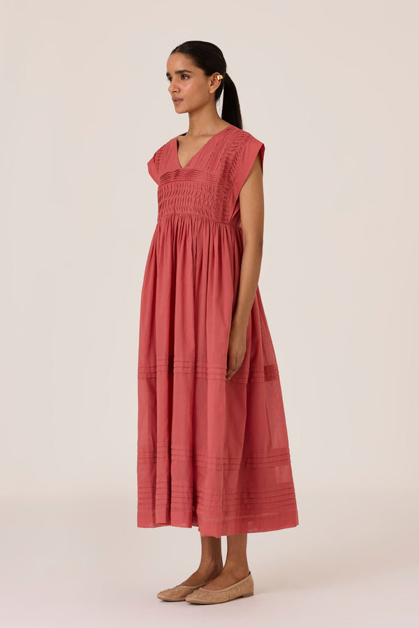 Aelia Rouge Pleated Midi Dress