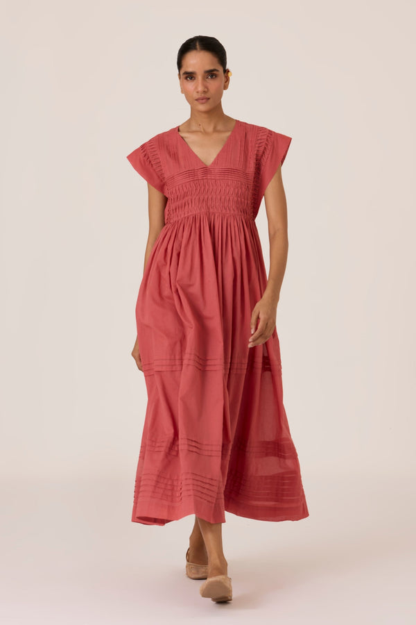 Aelia Rouge Pleated Midi Dress