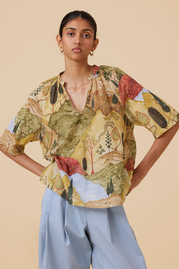 Bheer Ochre Print Top