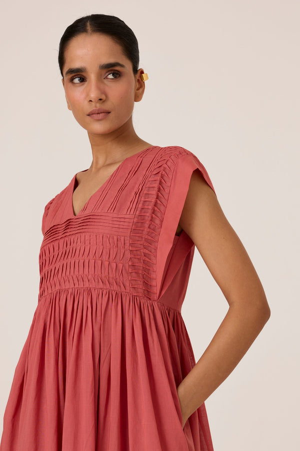 Aelia Rouge Pleated Midi Dress